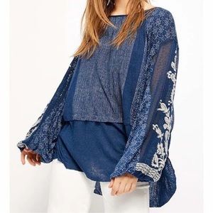 Free People Indigo Dreams embroidered tunic top.  New with tags